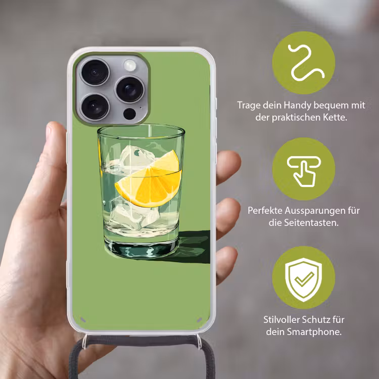 Glas - Citroen - Ijsblokjes - Groen Hoesje iPhone 16 Pro Max met koord klein -sfeer2_DE