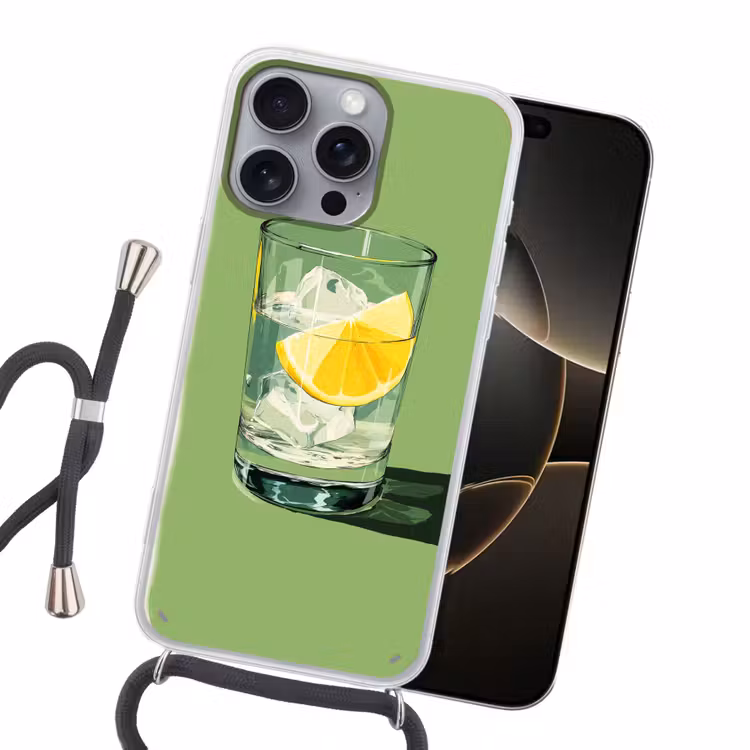 Glas - Citroen - Ijsblokjes - Groen Hoesje iPhone 16 Pro Max met koord klein -sfeer1