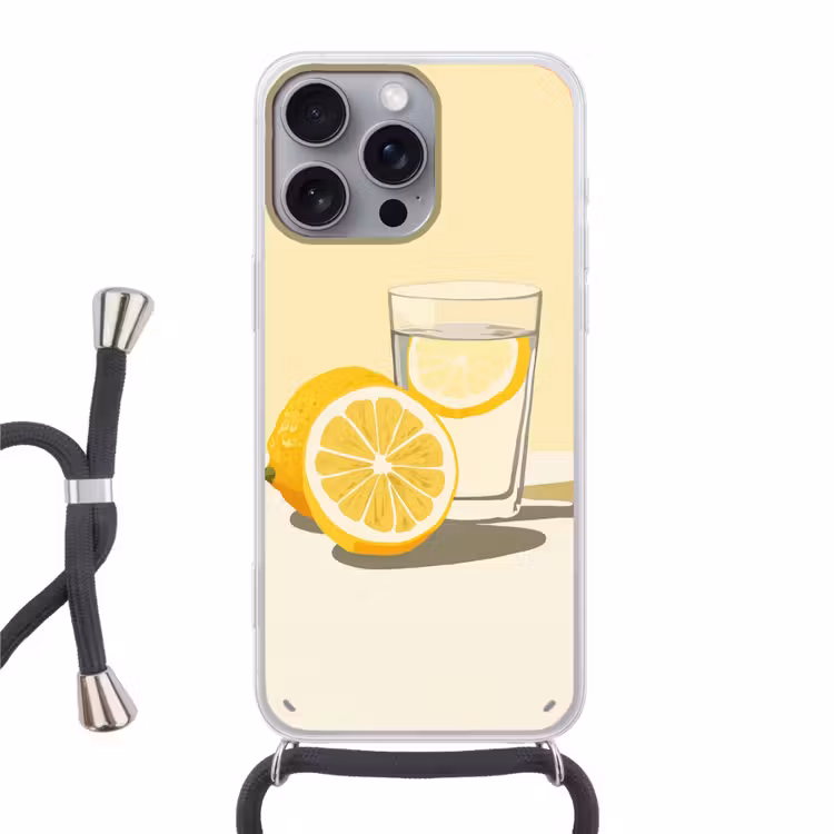 Glas - Citroenschijfjes - Geel Hoesje iPhone 16 Pro Max met koord klein -3d