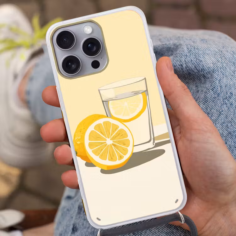 Glas - Citroenschijfjes - Geel Hoesje iPhone 16 Pro Max met koord klein -sfeer3