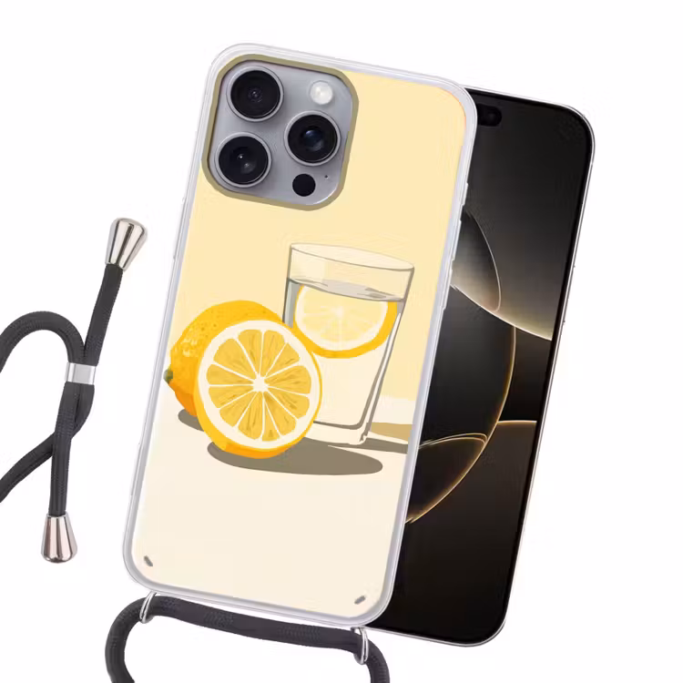 Glas - Citroenschijfjes - Geel Hoesje iPhone 16 Pro Max met koord klein -sfeer1