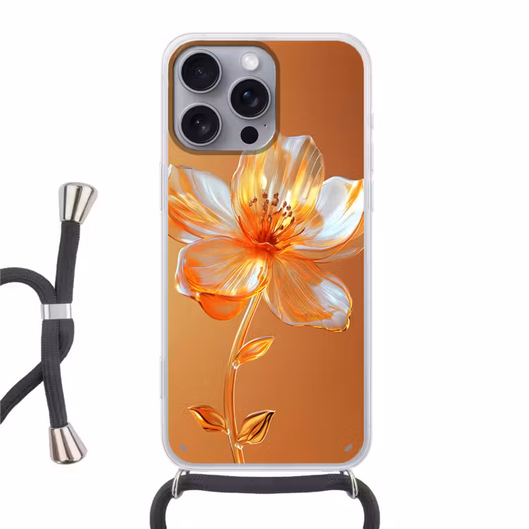 Glazen - Bloem - Oranje Hoesje iPhone 16 Pro Max met koord klein -3d