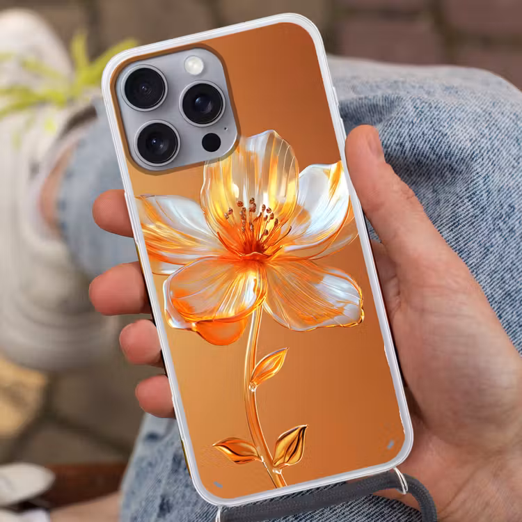Glazen - Bloem - Oranje Hoesje iPhone 16 Pro Max met koord klein -sfeer3