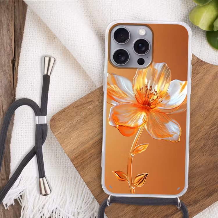 Glazen - Bloem - Oranje Hoesje iPhone 16 Pro Max met koord klein -sfeer4