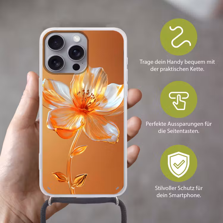 Glazen - Bloem - Oranje Hoesje iPhone 16 Pro Max met koord klein -sfeer2_DE