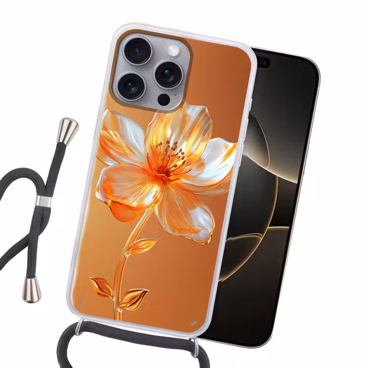 Glazen - Bloem - Oranje Hoesje iPhone 16 Pro Max met koord klein -sfeer1