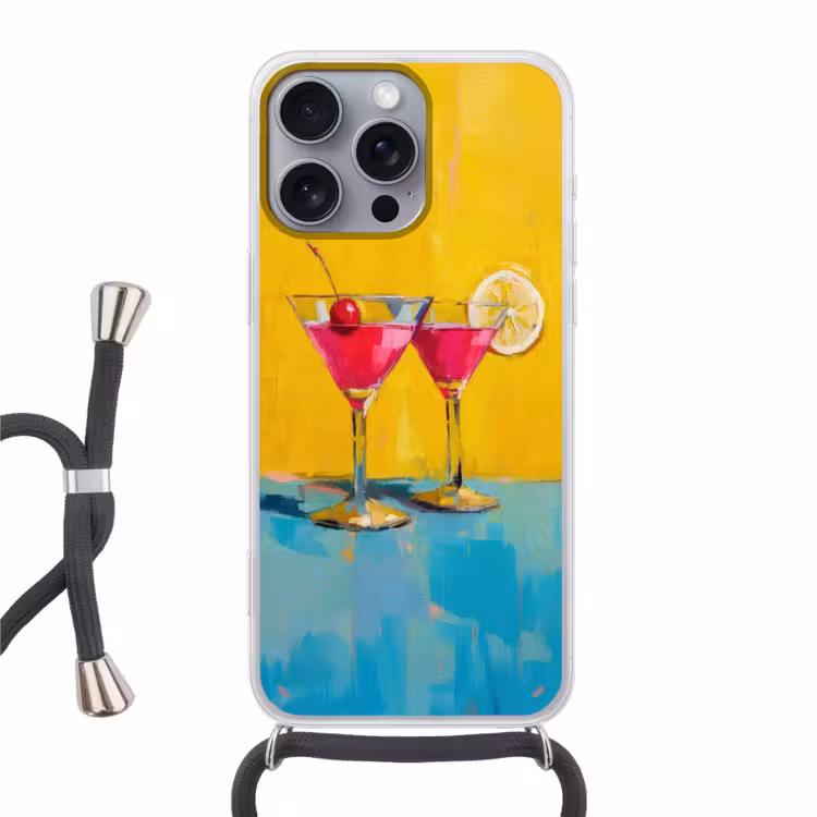 Glazen - Cocktail - Citroen - Kers Hoesje iPhone 16 Pro Max met koord klein -3d