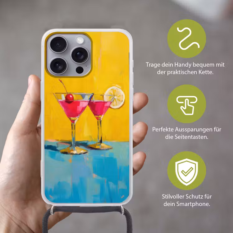 Glazen - Cocktail - Citroen - Kers Hoesje iPhone 16 Pro Max met koord klein -sfeer2_DE
