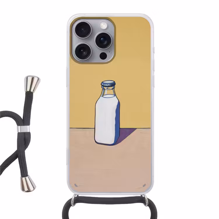 Glazen - Fles - Illustratie - Melk Hoesje iPhone 16 Pro Max met koord klein -3d