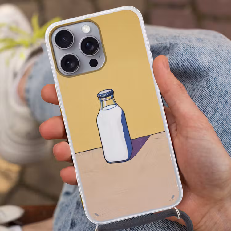Glazen - Fles - Illustratie - Melk Hoesje iPhone 16 Pro Max met koord klein -sfeer3