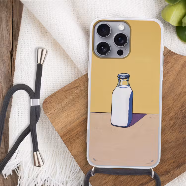 Glazen - Fles - Illustratie - Melk Hoesje iPhone 16 Pro Max met koord klein -sfeer4