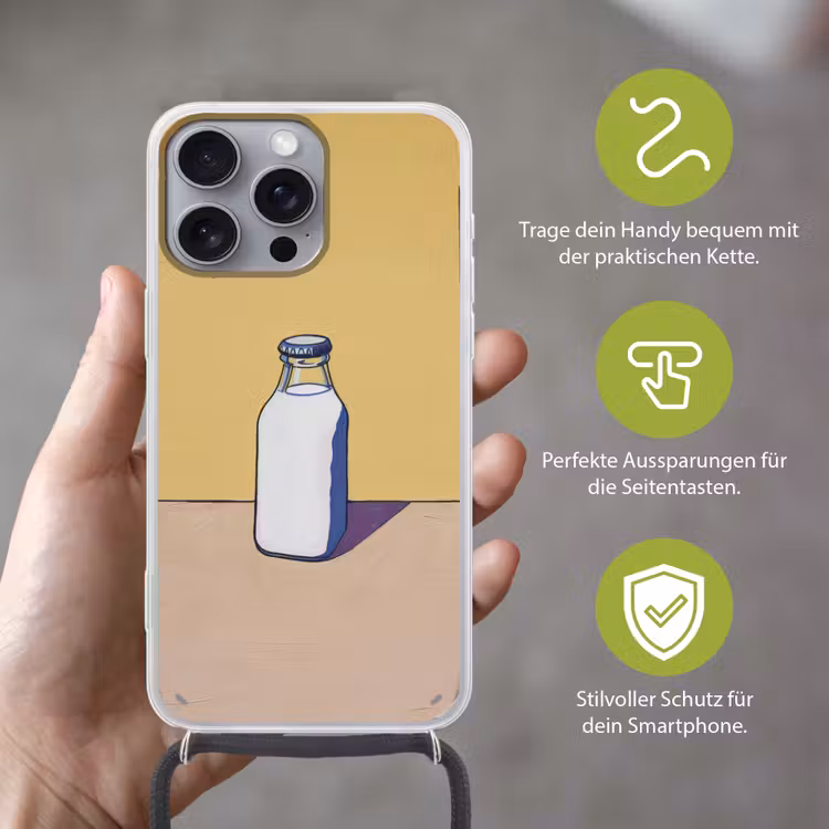 Glazen - Fles - Illustratie - Melk Hoesje iPhone 16 Pro Max met koord klein -sfeer2_DE