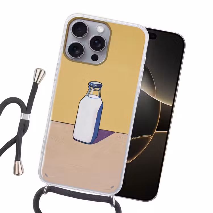 Glazen - Fles - Illustratie - Melk Hoesje iPhone 16 Pro Max met koord klein -sfeer1