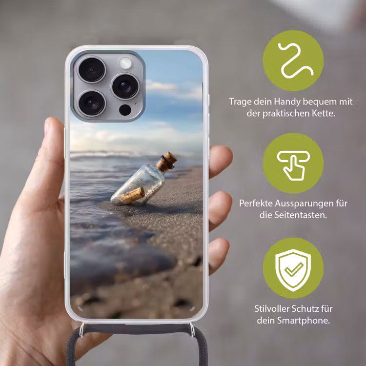 Glazenfles - Post - Zee - Zand Hoesje iPhone 16 Pro Max met koord klein -sfeer2_DE
