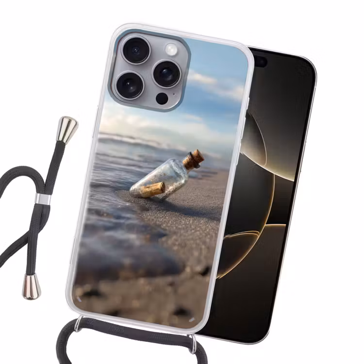 Glazenfles - Post - Zee - Zand Hoesje iPhone 16 Pro Max met koord klein -sfeer1