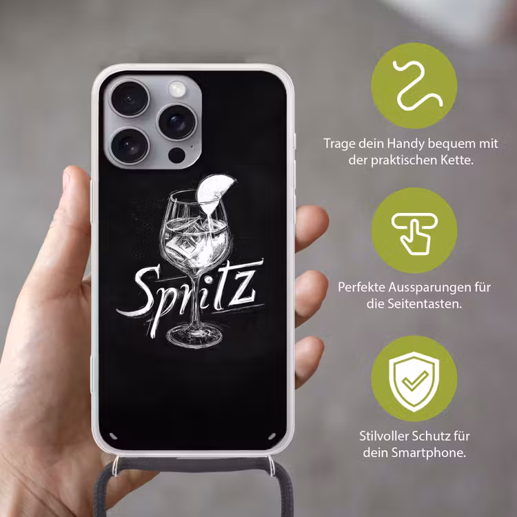 Glas spritz - Krijtletters - Ijsblokjes - Citroen Hoesje iPhone 16 Pro Max met koord klein -sfeer2_DE