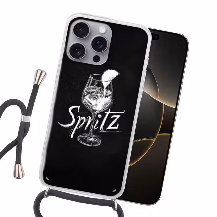 Glas spritz - Krijtletters - Ijsblokjes - Citroen Hoesje iPhone 16 Pro Max met koord klein -sfeer1