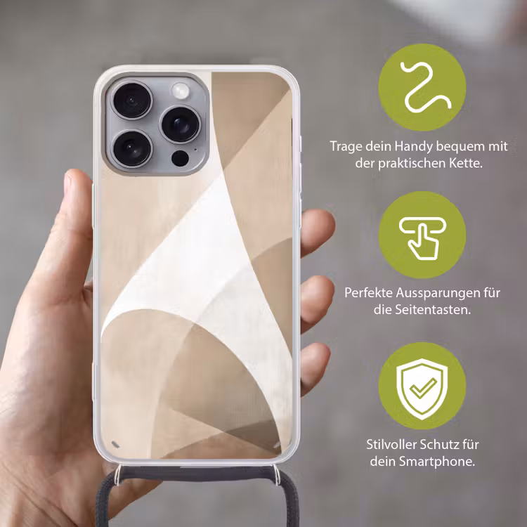 Vloeiende vlakken - Harmonieus - Golvend Hoesje iPhone 16 Pro Max met koord klein -sfeer2_DE