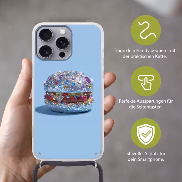 Glitters - Hamburger - Blauw Hoesje iPhone 16 Pro Max met koord klein -sfeer2_DE