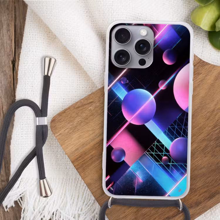 Bollen - Neon - Lijnen - Roze Hoesje iPhone 16 Pro Max met koord klein -sfeer4