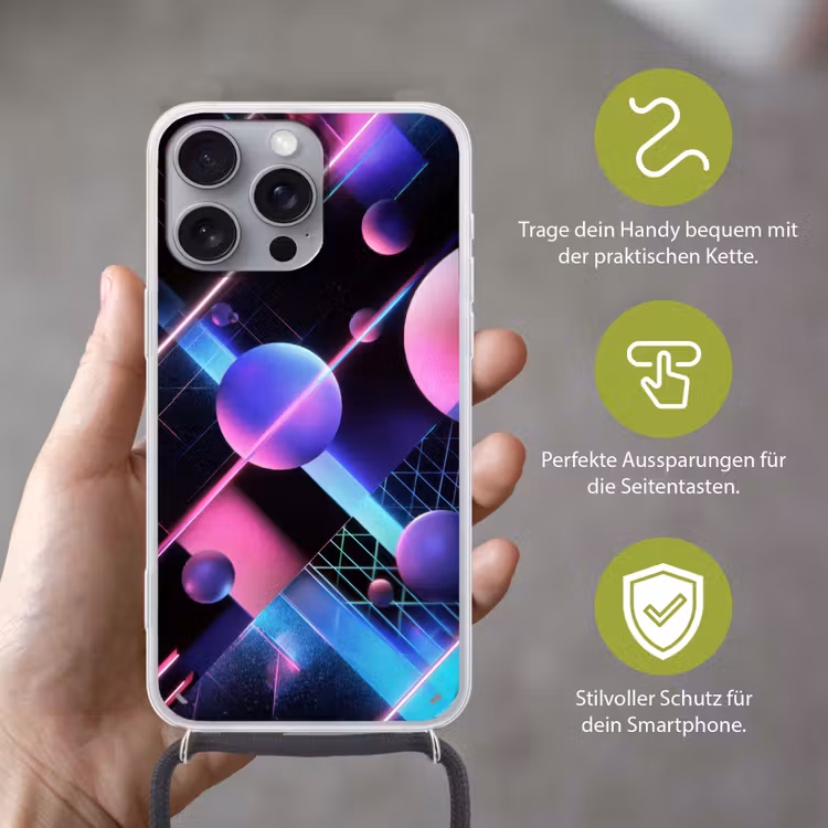 Bollen - Neon - Lijnen - Roze Hoesje iPhone 16 Pro Max met koord klein -sfeer2_DE