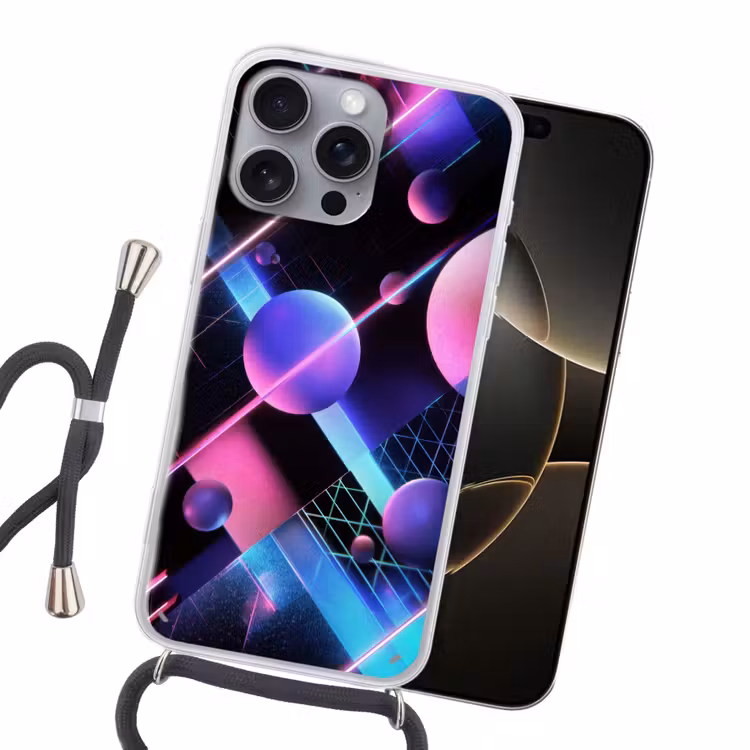 Bollen - Neon - Lijnen - Roze Hoesje iPhone 16 Pro Max met koord klein -sfeer1