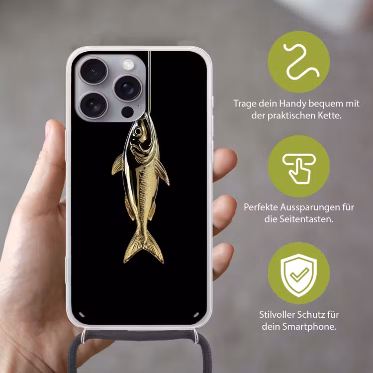 Goud - Vis - Haak - Zwart Hoesje iPhone 16 Pro Max met koord klein -sfeer2_DE