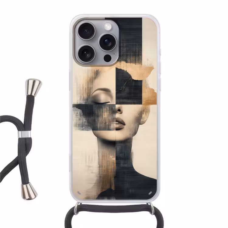 Goud - Vrouw - Rechthoeken Hoesje iPhone 16 Pro Max met koord klein -3d