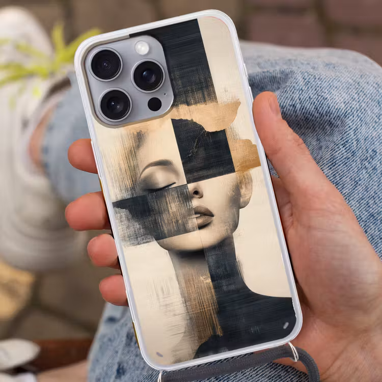 Goud - Vrouw - Rechthoeken Hoesje iPhone 16 Pro Max met koord klein -sfeer3
