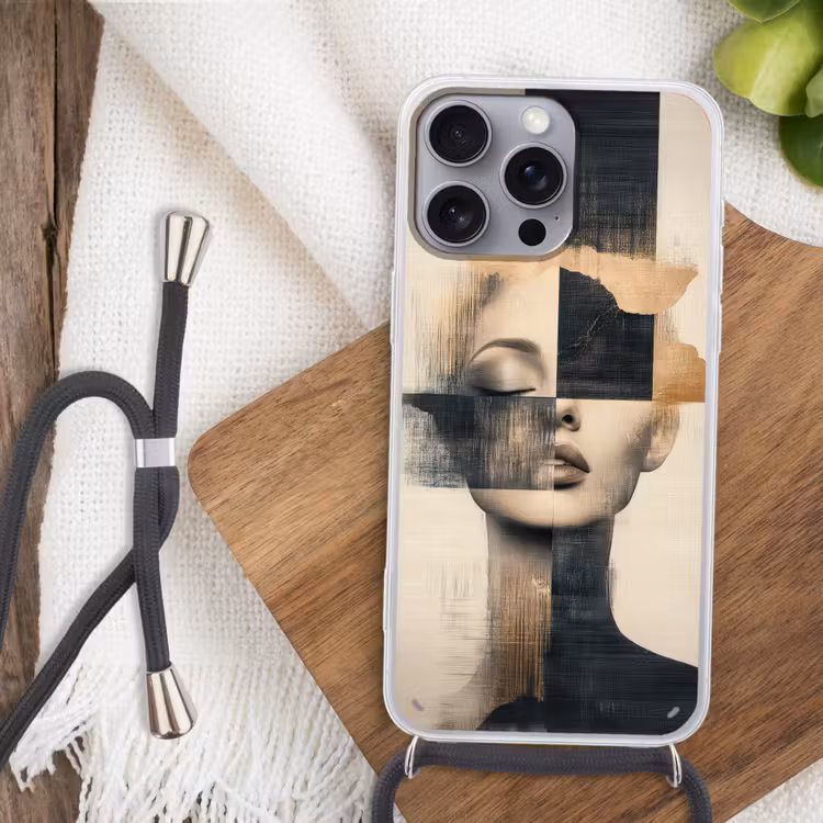 Goud - Vrouw - Rechthoeken Hoesje iPhone 16 Pro Max met koord klein -sfeer4