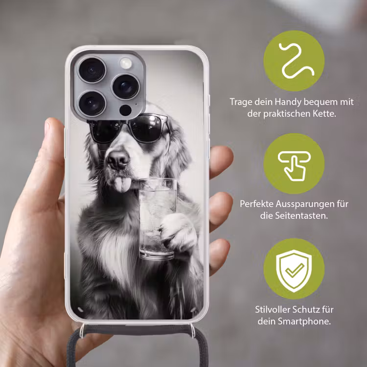 Golden retriever - Hond - Zonnebril - Gkas Hoesje iPhone 16 Pro Max met koord klein -sfeer2_DE