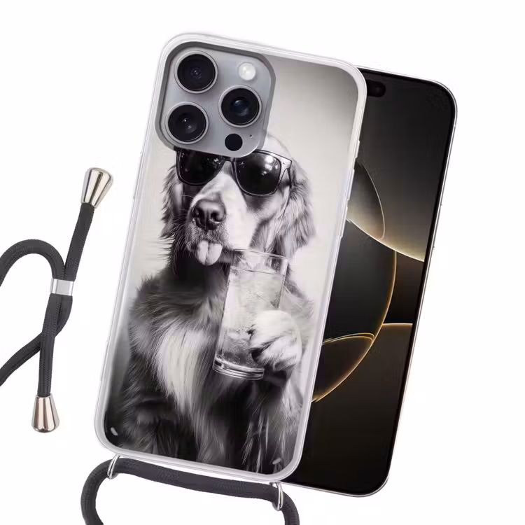 Golden retriever - Hond - Zonnebril - Gkas Hoesje iPhone 16 Pro Max met koord klein -sfeer1