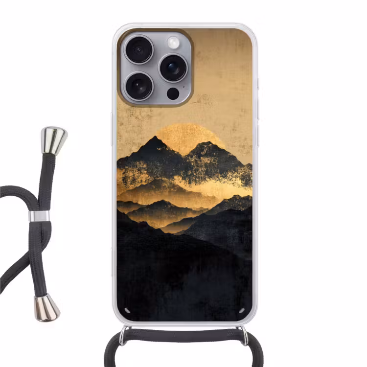 Gouden Bergen bij Maanlicht Hoesje iPhone 16 Pro Max met koord klein -3d