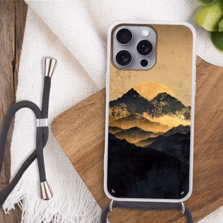 Gouden Bergen bij Maanlicht Hoesje iPhone 16 Pro Max met koord klein -sfeer4