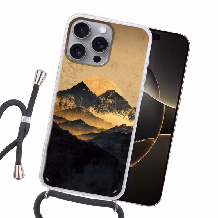 Gouden Bergen bij Maanlicht Hoesje iPhone 16 Pro Max met koord klein -sfeer1