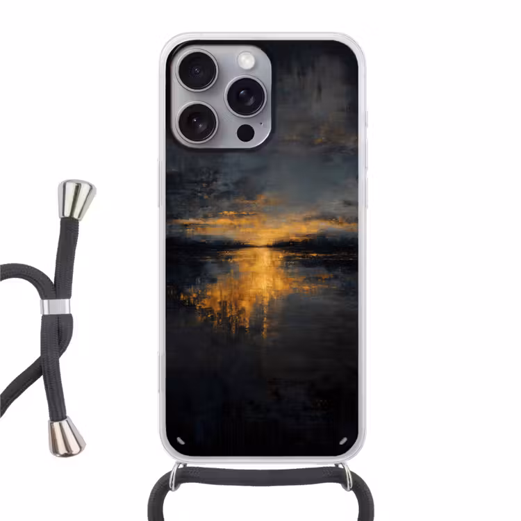Gouden Reflectie op Water Hoesje iPhone 16 Pro Max met koord klein -3d