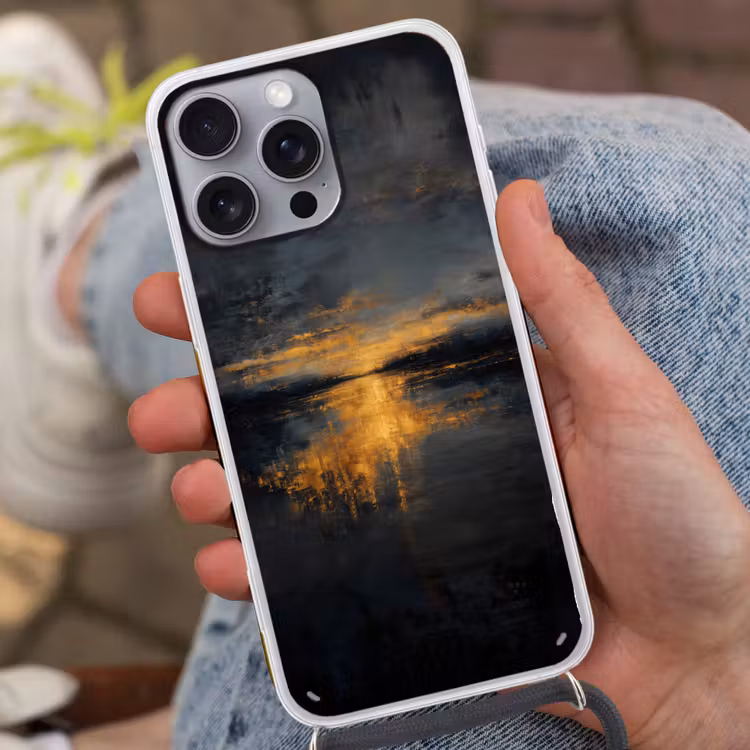 Gouden Reflectie op Water Hoesje iPhone 16 Pro Max met koord klein -sfeer3