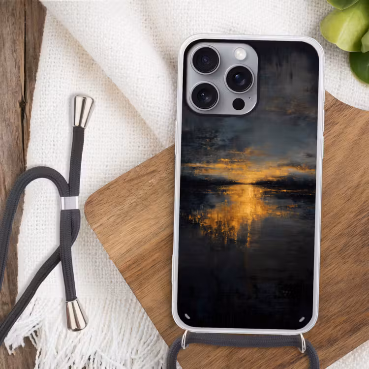 Gouden Reflectie op Water Hoesje iPhone 16 Pro Max met koord klein -sfeer4