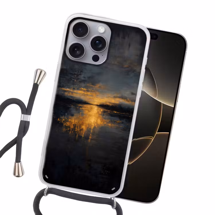 Gouden Reflectie op Water Hoesje iPhone 16 Pro Max met koord klein -sfeer1