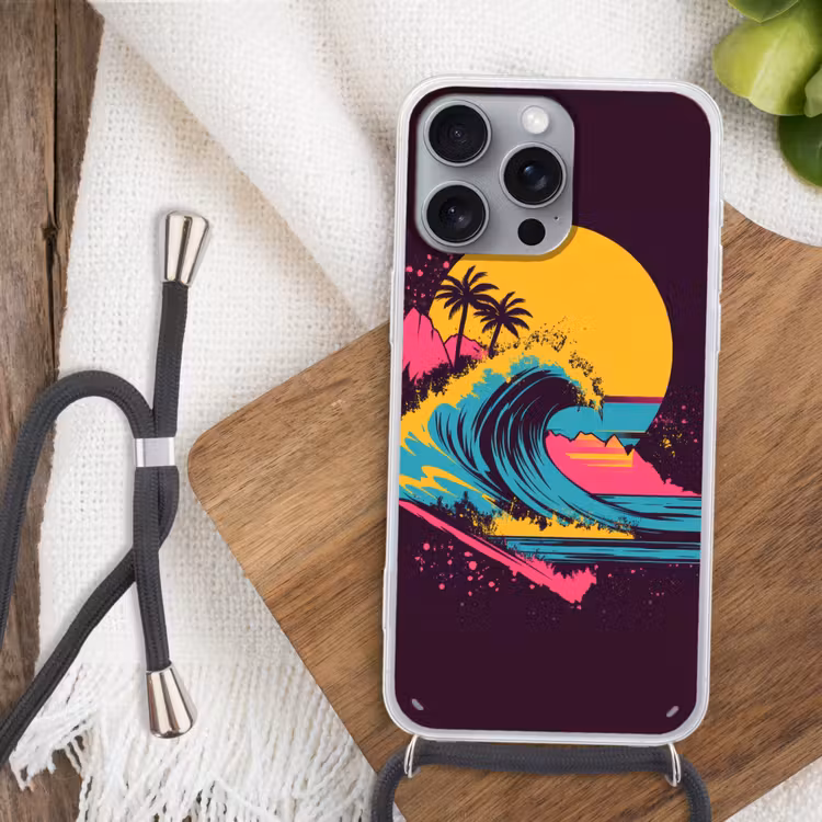 Golf - Kleurrijk - Zon - Palmbomen Hoesje iPhone 16 Pro Max met koord klein -sfeer4