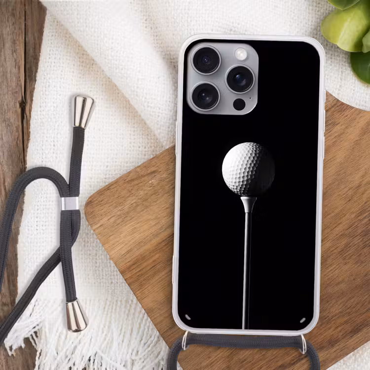 Golfbal - Minimalistisch - Wit Hoesje iPhone 16 Pro Max met koord klein -sfeer4