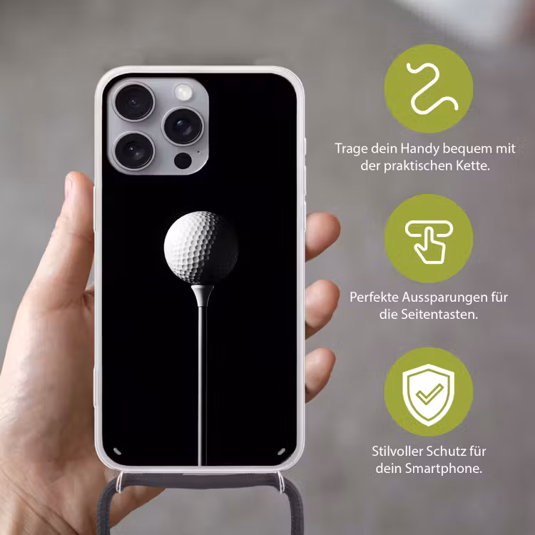Golfbal - Minimalistisch - Wit Hoesje iPhone 16 Pro Max met koord klein -sfeer2_DE