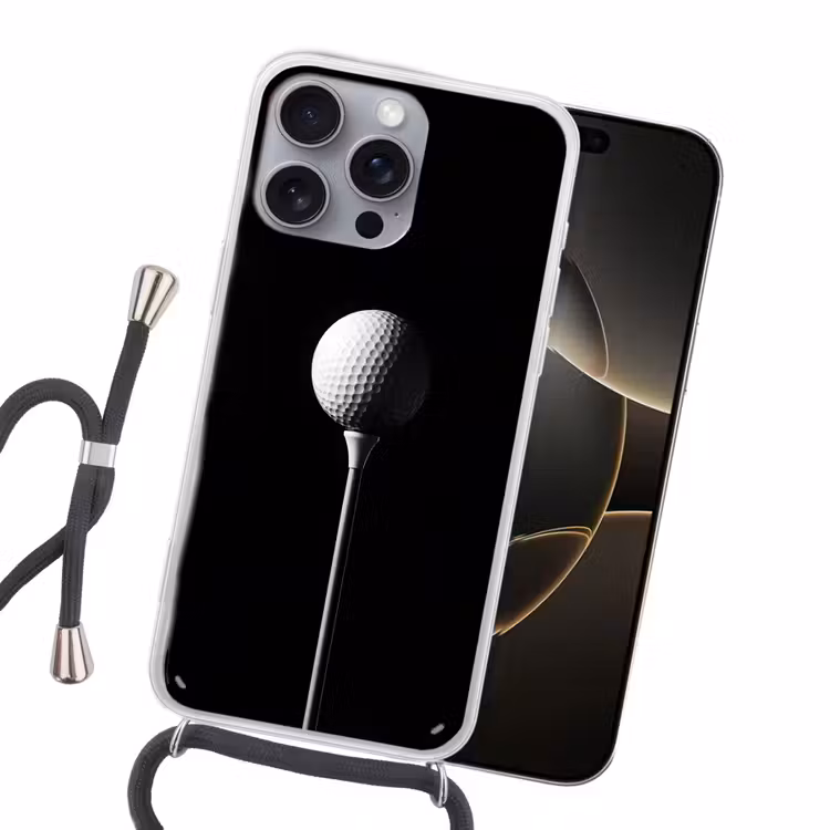 Golfbal - Minimalistisch - Wit Hoesje iPhone 16 Pro Max met koord klein -sfeer1