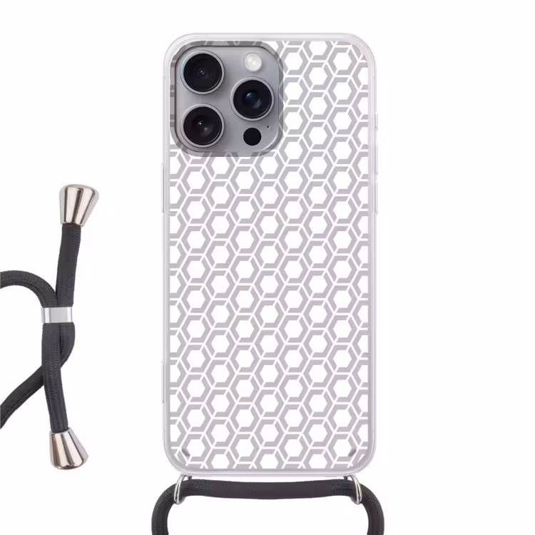 Grafisch - Patroon - Modern - Hexagon Hoesje iPhone 16 Pro Max met koord klein 804 -3d