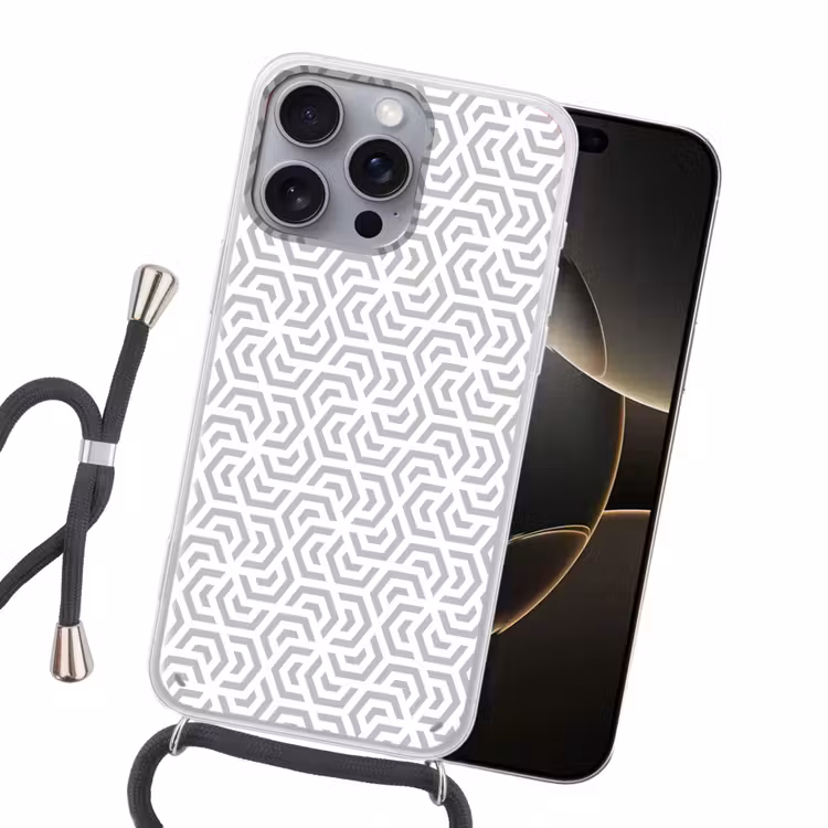 Grafisch - Patroon - Modern - Hexagon Hoesje iPhone 16 Pro Max met koord klein 804 -sfeer1
