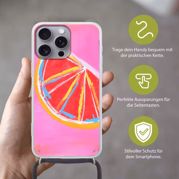 Grapefruit - Geschilderd - Roze - Strepen Hoesje iPhone 16 Pro Max met koord klein -sfeer2_DE