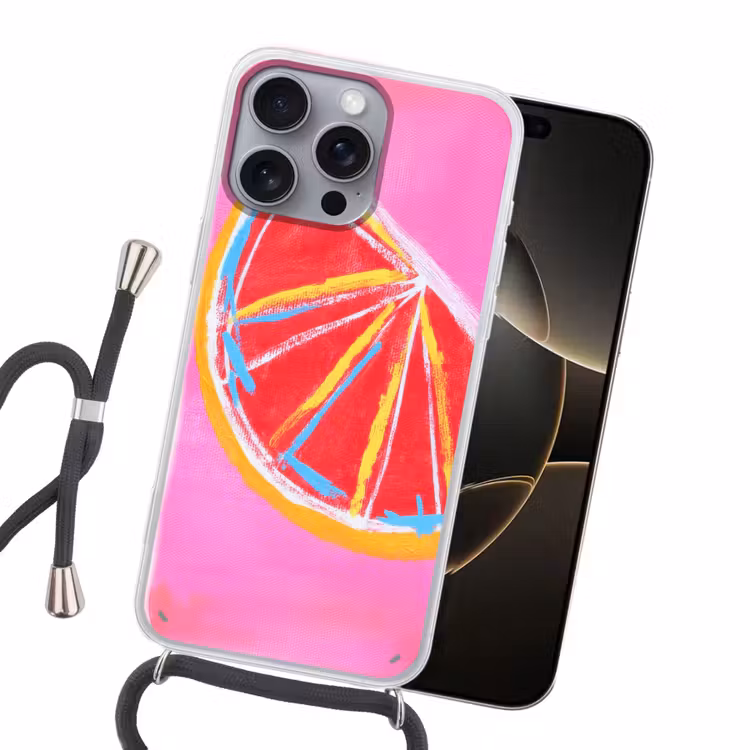 Grapefruit - Geschilderd - Roze - Strepen Hoesje iPhone 16 Pro Max met koord klein -sfeer1