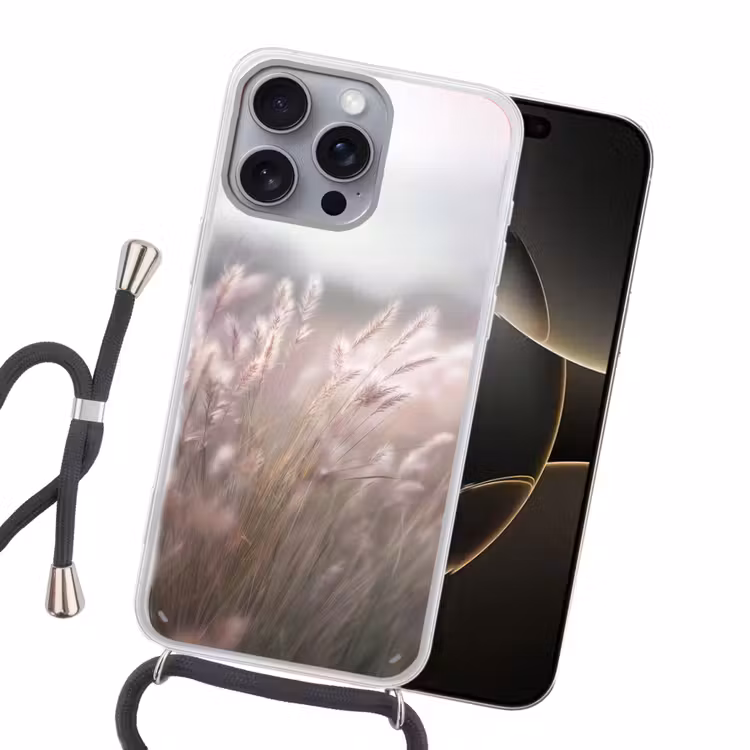 Graspluimen - Wind - Beige - Mistig Hoesje iPhone 16 Pro Max met koord klein -sfeer1