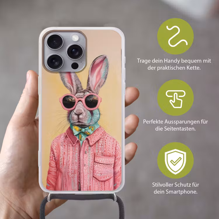 Grijs - Konijn - Blouse - Strik Hoesje iPhone 16 Pro Max met koord klein -sfeer2_DE