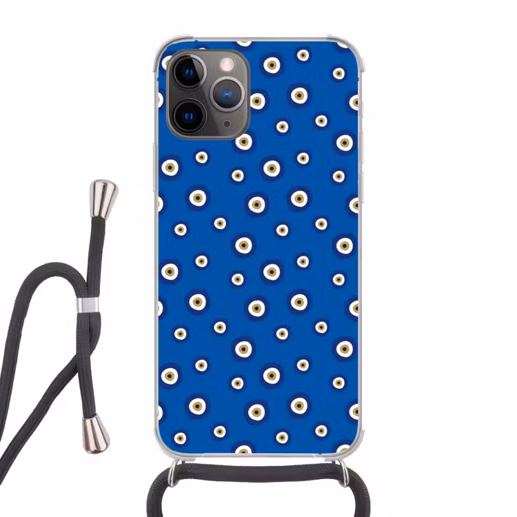 Griekse Boze Oog - Patroon - Blauw Hoesje iPhone 12 Pro met koord klein -3d